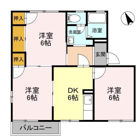 ライフタウニーA街区2号棟(3DK/2階)の間取り写真