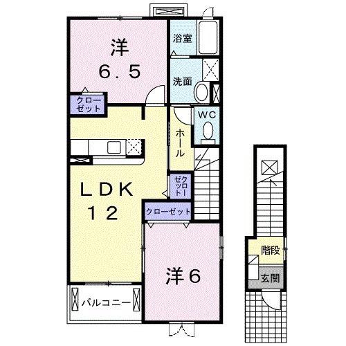 グレースコートB(2LDK/2階)の間取り写真