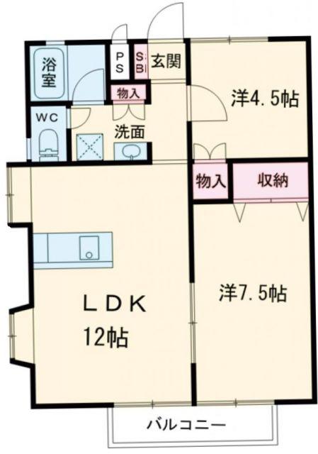メゾン・ドゥ・カノン(2LDK/2階)の間取り写真