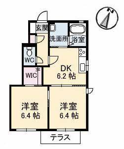 リブランD棟(2DK/1階)の間取り写真