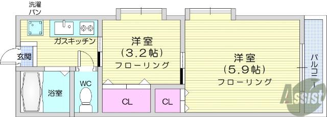 六興ハイツ(2K/2階)の間取り写真