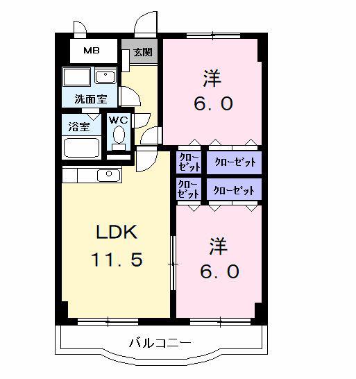 ラヴィアンローズB(2LDK/3階)の間取り写真