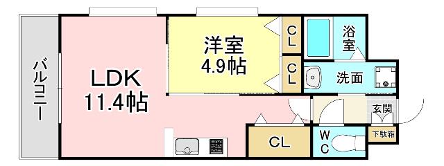 アクシス中井(1LDK/4階)の間取り写真