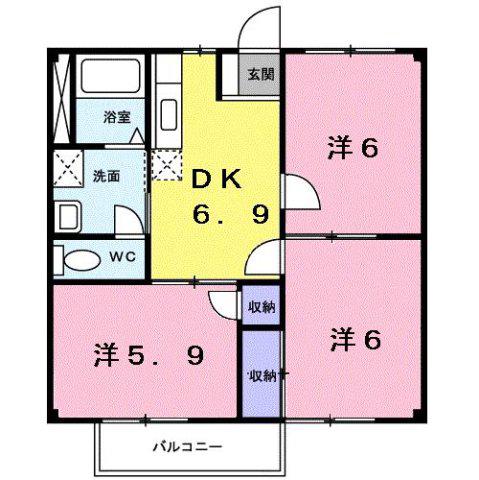 ニューシティエクシードB(3DK/1階)の間取り写真