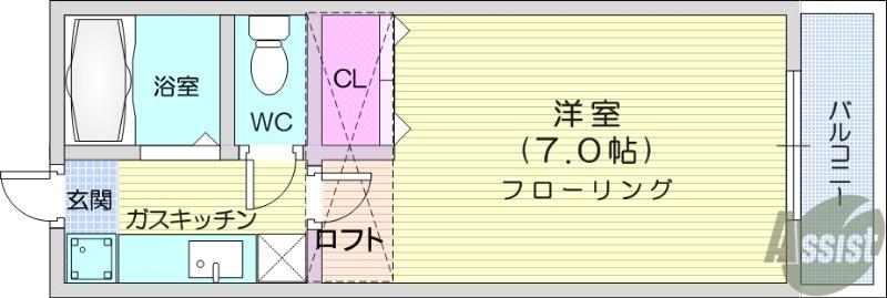 フリーダムヒル白鳥D棟(1K/1階)の間取り写真