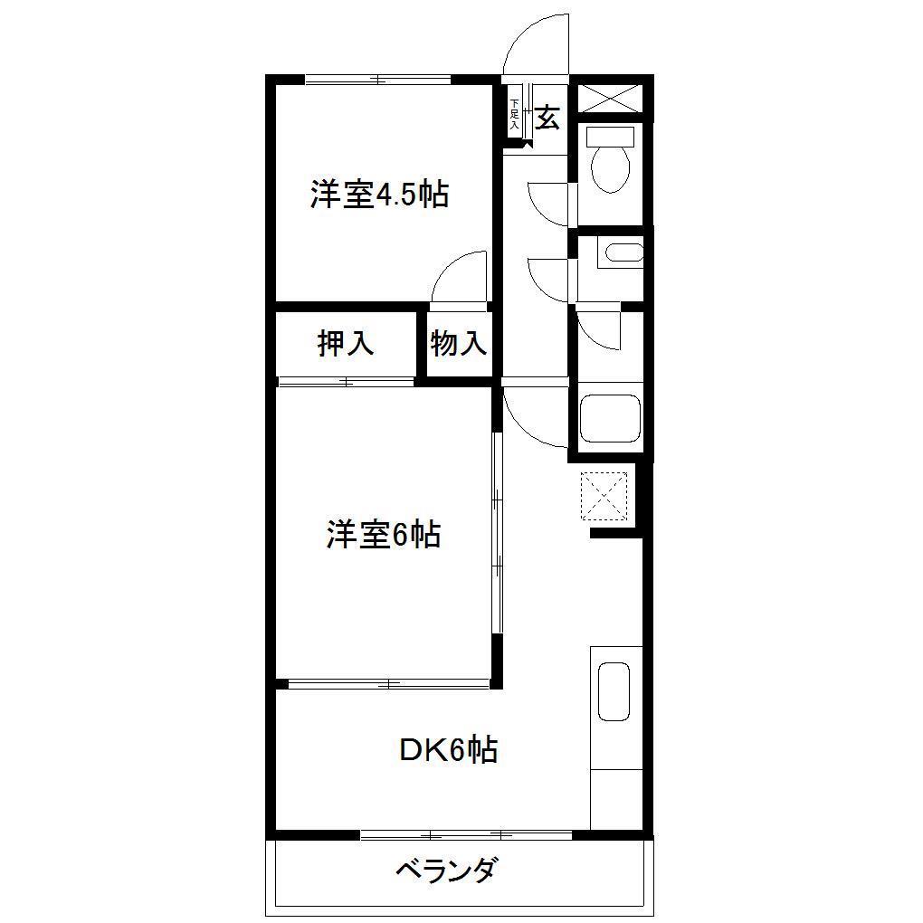 パールハイツ仙台(2DK/1階)の間取り写真