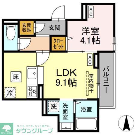 セレスティア関原(1LDK/1階)の間取り写真