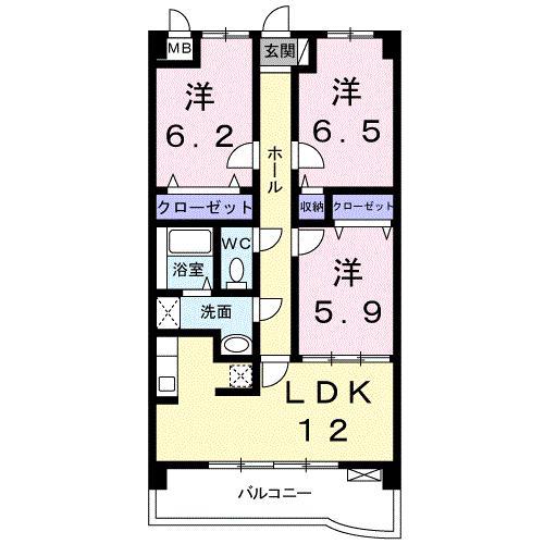 サンライズ新池(3LDK/3階)の間取り写真
