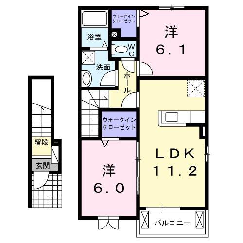 プラシードK.K A(2LDK/2階)の間取り写真