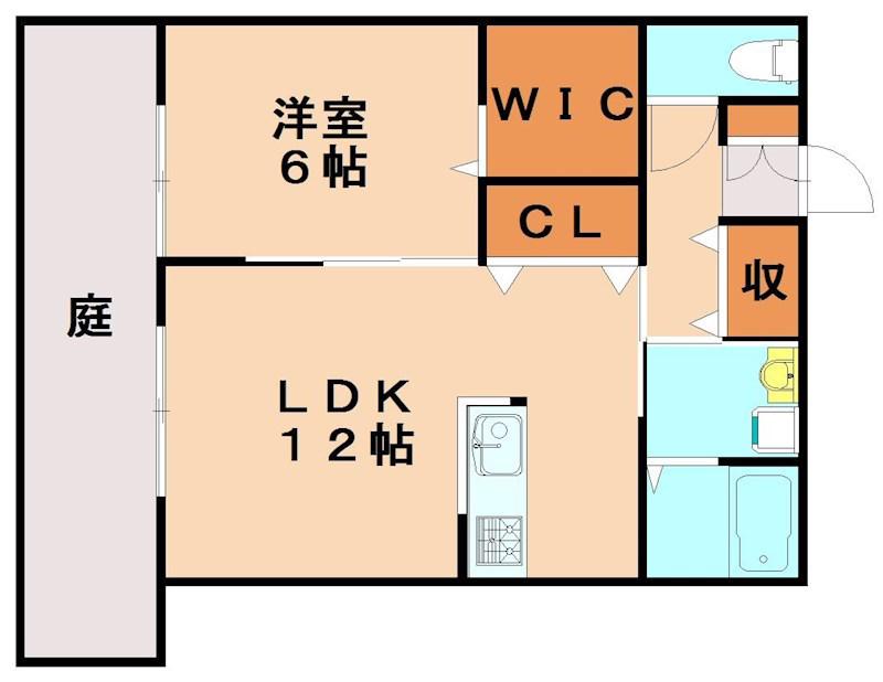 コンフォート福大前(1LDK/1階)の間取り写真