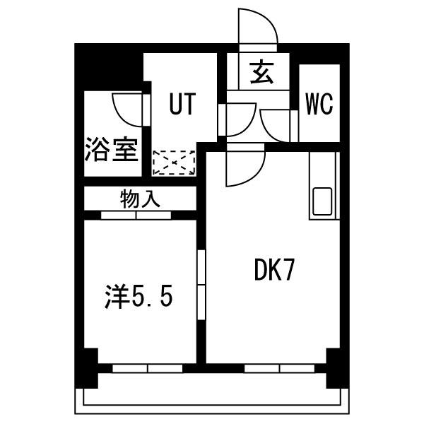 SUNROSE本町(1DK/5階)の間取り写真