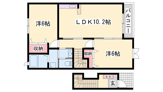フラットワンB(2LDK/2階)の間取り写真