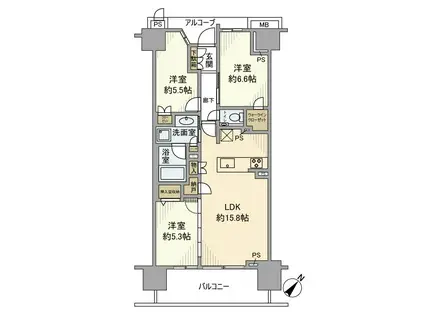 プラウドシティ越中島 アクアテラス棟(3LDK/13階)の間取り写真