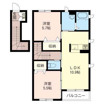 ウイングスクエアA(2LDK/2階)の間取り写真