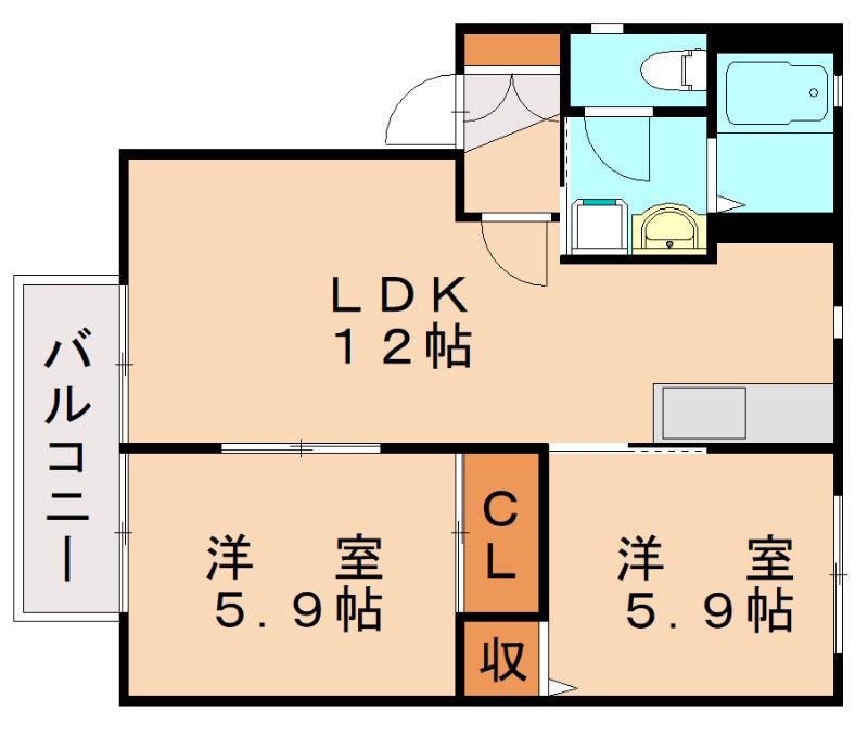 プレステージ華里  I(2LDK/2階)の間取り写真
