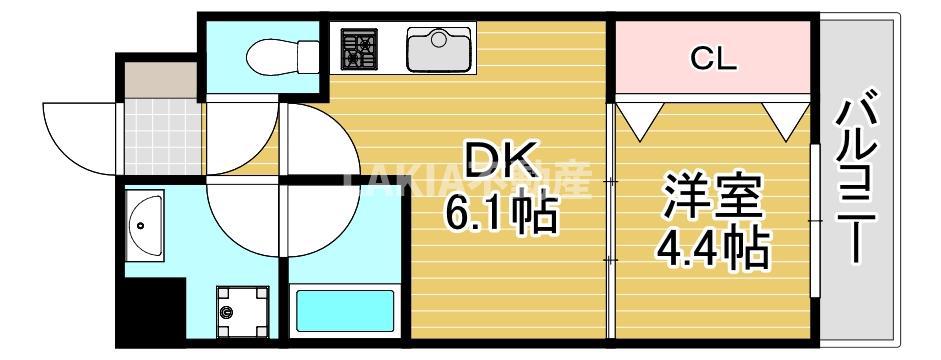 プレジオ都島(1DK/3階)の間取り写真