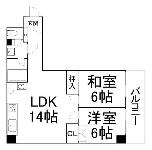 メゾン谷町(2LDK/3階)の間取り写真
