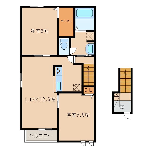 アパートメント高洲536 I(2LDK/2階)の間取り写真