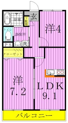 サンフローラ・エフ(2DK/1階)の間取り写真