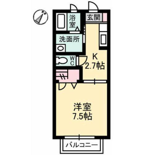 ドミール多治米B(1K/2階)の間取り写真