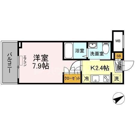 イーストサイドレジデンス(1K/1階)の間取り写真
