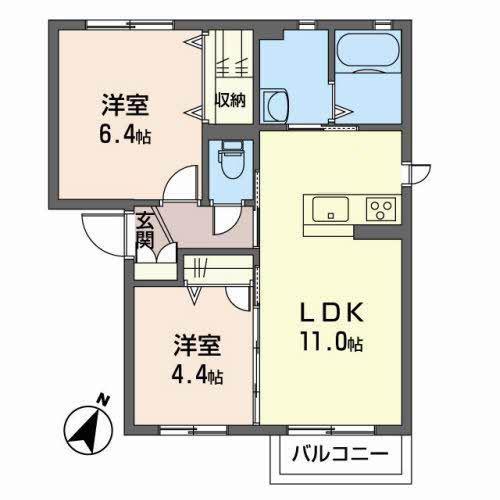 シャーメゾン・アミティエII(2LDK/2階)の間取り写真