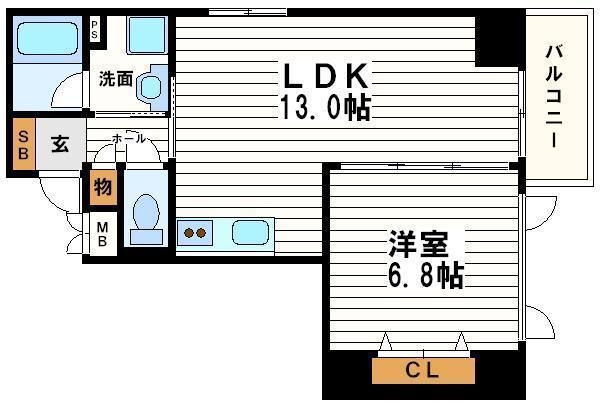 プレ上本町(1LDK/6階)の間取り写真