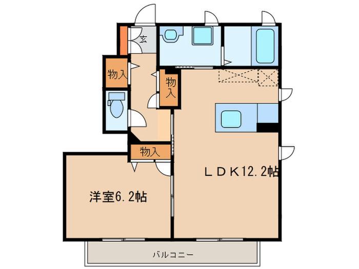 ハンノキ(1LDK/1階)の間取り写真