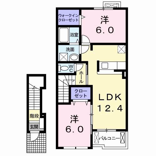 サニープレイスB(2DK/2階)の間取り写真