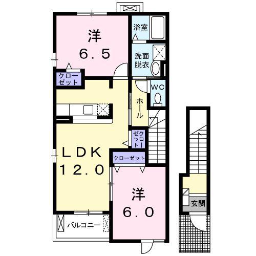 エレガンシアB(2LDK/2階)の間取り写真