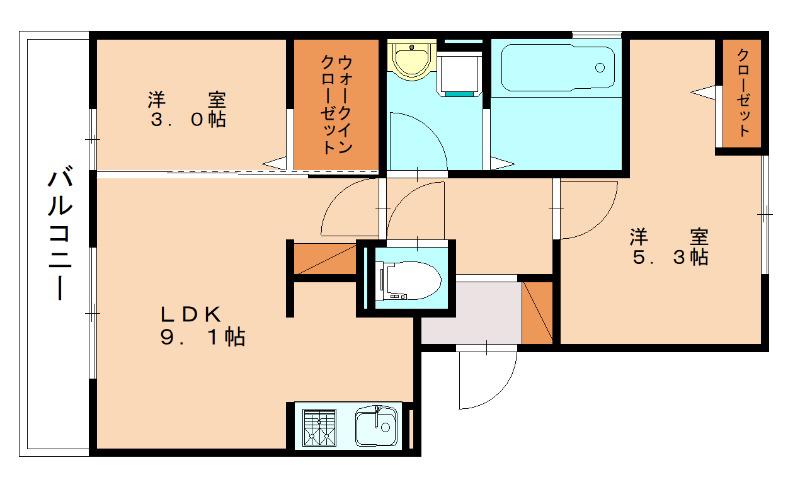 カーサ竪林(2LDK/2階)の間取り写真