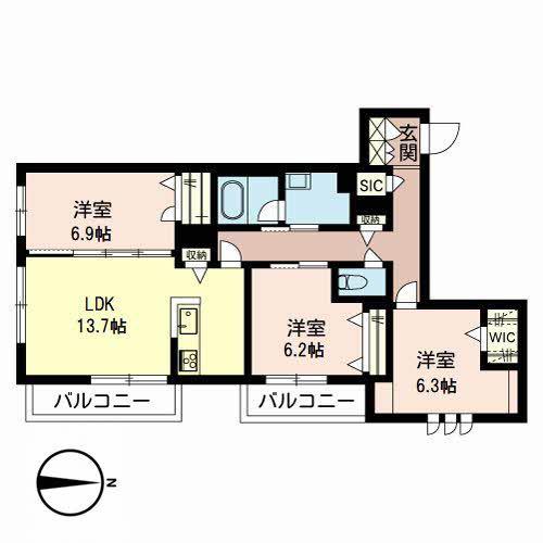 地下鉄長堀鶴見緑地線 鶴見緑地駅 徒歩10分 3階建 築7年(3LDK/3階)の間取り写真