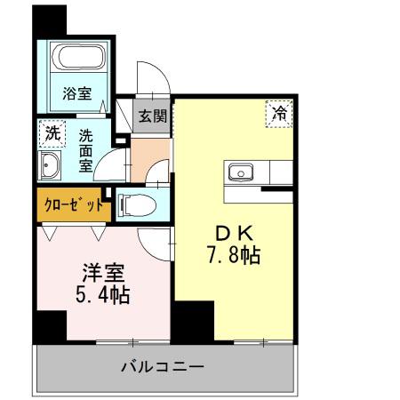 カーサフェリーチェ(1DK/4階)の間取り写真