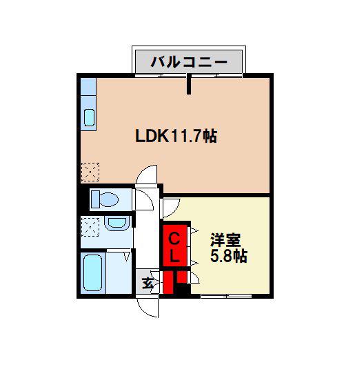 リュミエール・ド・青葉(1LDK/1階)の間取り写真