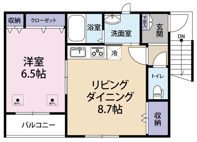 オークホームズ(1DK/2階)の間取り写真