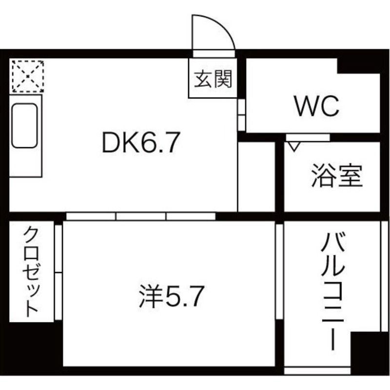 ZERO 千代崎(1DK/8階)の間取り写真