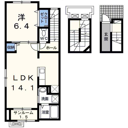 アブニールドゥ・アルブル(1LDK/3階)の間取り写真