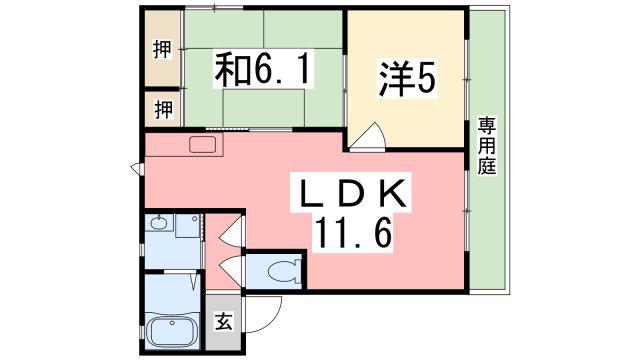 バリュージュ龍野(2LDK/1階)の間取り写真