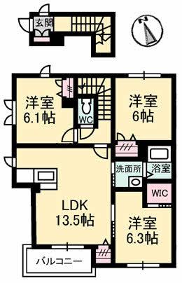 シャーメゾン新保(3LDK/2階)の間取り写真