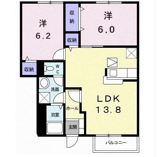 サンシェールB(2LDK/1階)の間取り写真