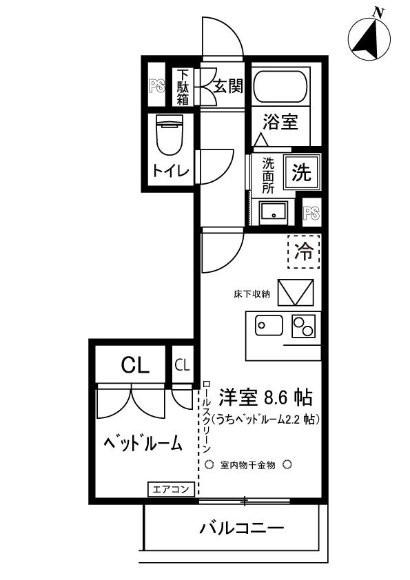 コート高島台(ワンルーム/1階)の間取り写真