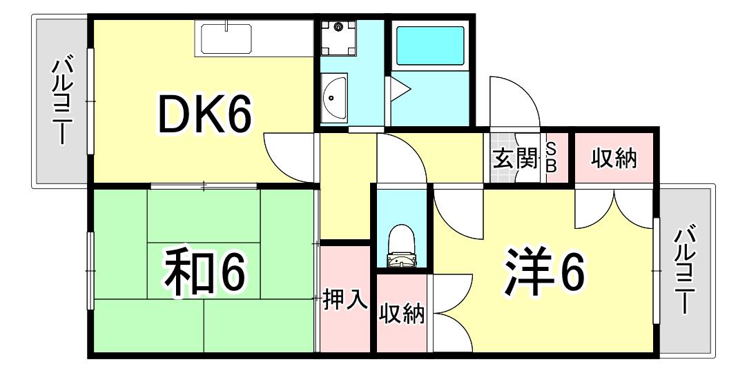 ルシェール多聞(2DK/2階)の間取り写真