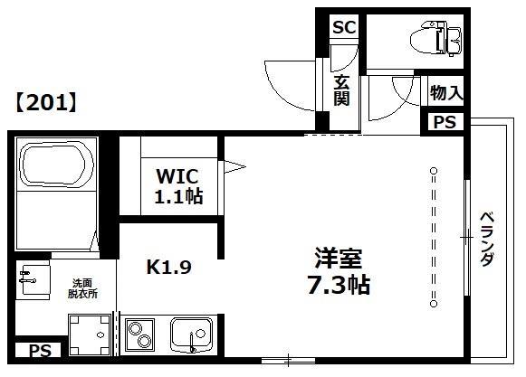 ルフレガーデン(ワンルーム/2階)の間取り写真