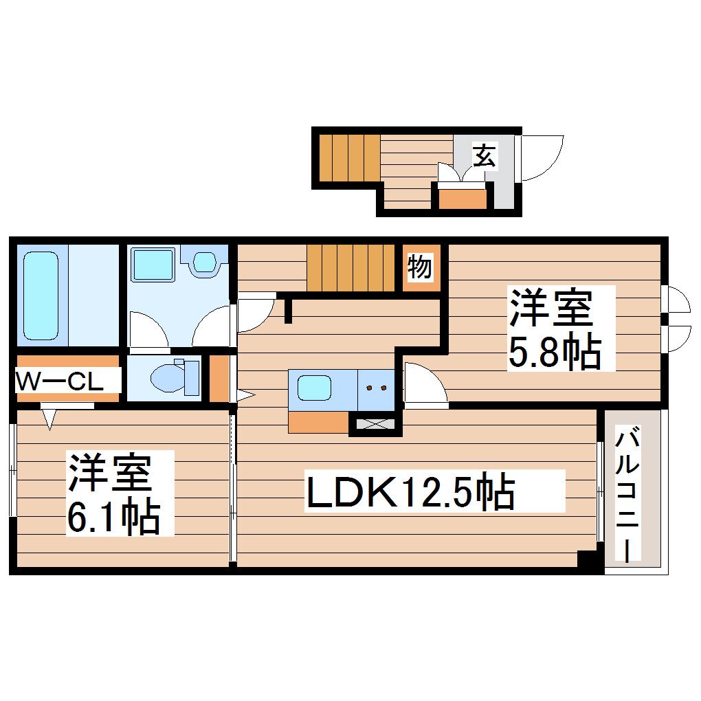 ＪＲ東北本線 岩沼駅 徒歩18分 2階建 築3年(2LDK/2階)の間取り写真