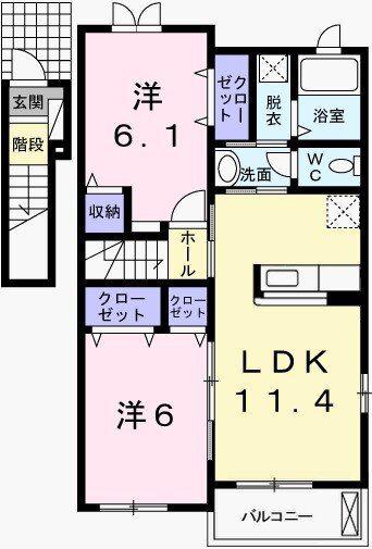 ハマナスII(2LDK/2階)の間取り写真