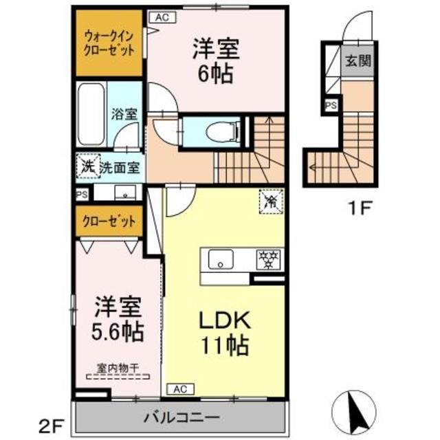 レジデンスK(2LDK/2階)の間取り写真