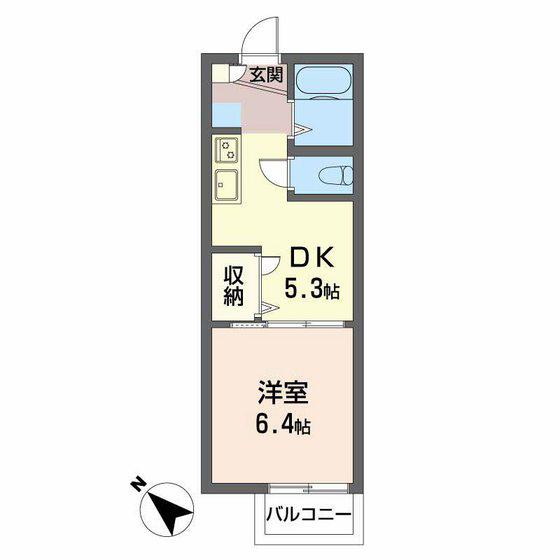 スプルースはるか(1DK/2階)の間取り写真