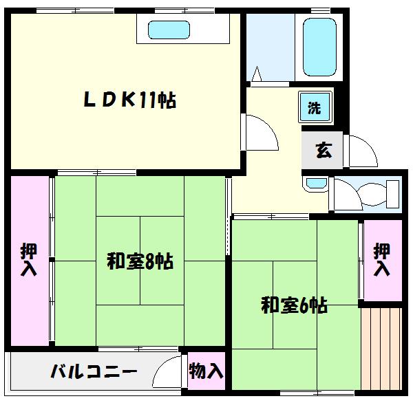 渦ヶ森コーポ2号館(3DK/4階)の間取り写真
