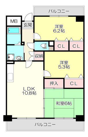 エレガンス巽(3LDK/6階)の間取り写真