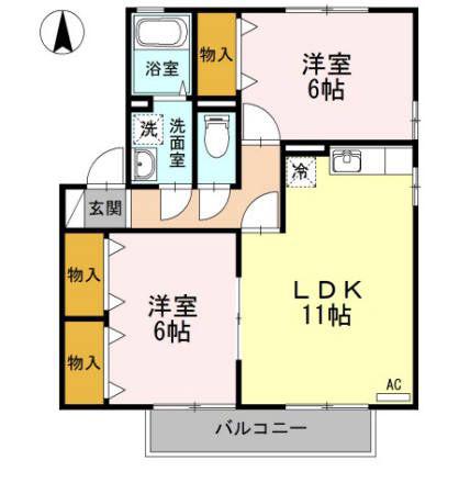 Yサイレントビレッジ山越(2LDK/2階)の間取り写真